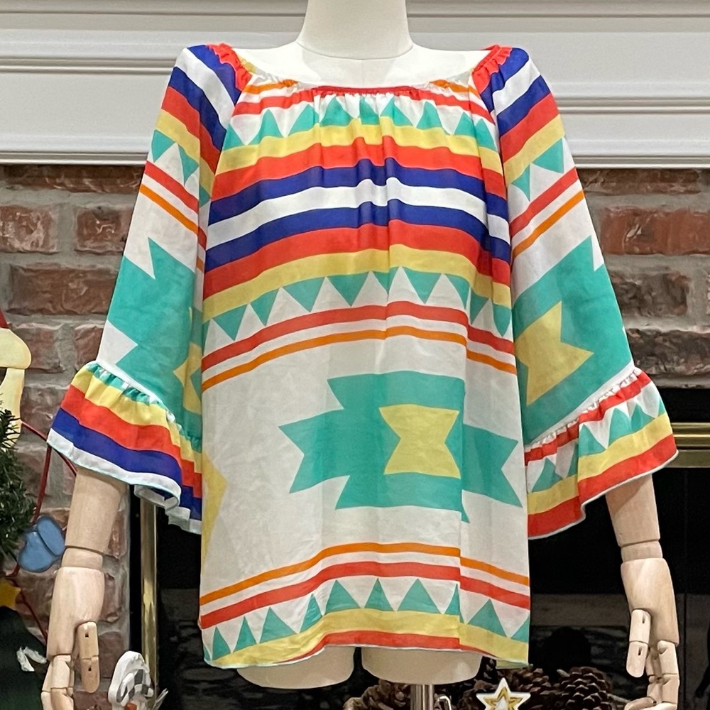 R. Rouge Y2K colorful tribal print top with flutter sleeves / M /EUC